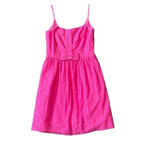 Lilly Pulitzer Antonia in Fiesta Pink Daisy Lace Bow A-Line Mini Dress Size 2 - Picture 11 of 16